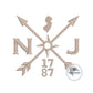 NJ 1787 Arrow Embroidery Design Two Sizes Hat and 4x4 New Jersey Compass Machine Embroidery