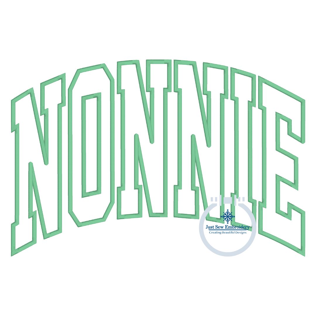 NONNIE Arched Satin Applique Embroidery Design Five Sizes 5x7, 8x8, 6x10, 7x12, and 8x12 Hoop Grandma Mother's Day Gift