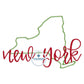 New York Zigzag State Applique with Embroidered Script Overlapping Design Three Sizes 6x10, 7x12, and 8x12 Hoop