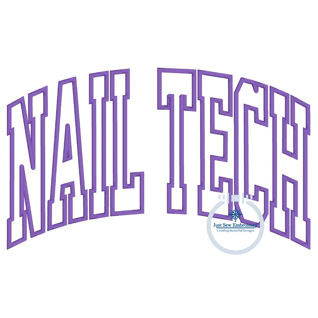 Nail Tech Arched Satin Applique Embroidery Design Three Sizes 9x9, 6x10, 7x12 Hoop
