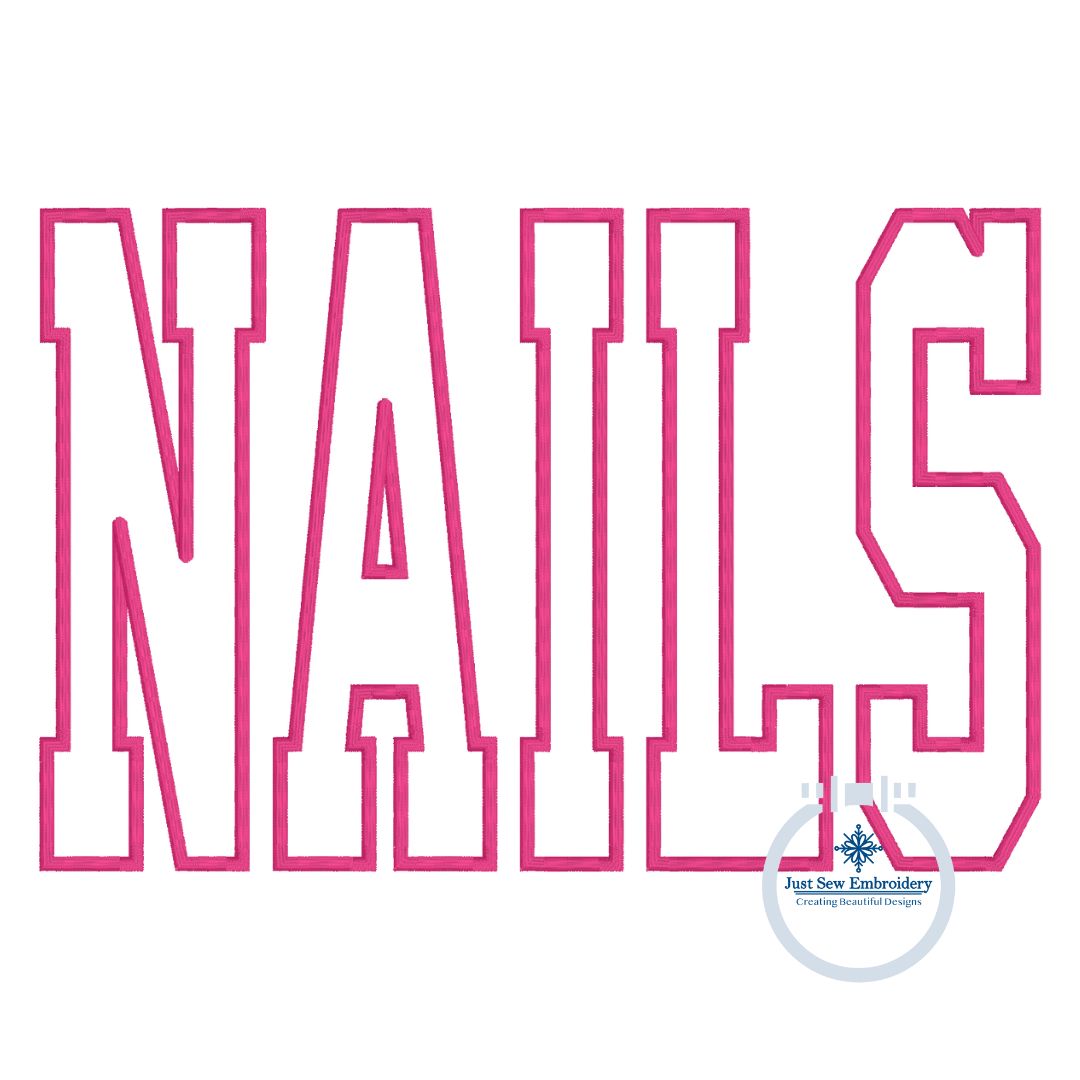 NAILS Academic Satin Applique Embroidery Design Six Sizes 5x7, 8x8, 6x10, 9x9, 7x12, and 8x12 Hoop