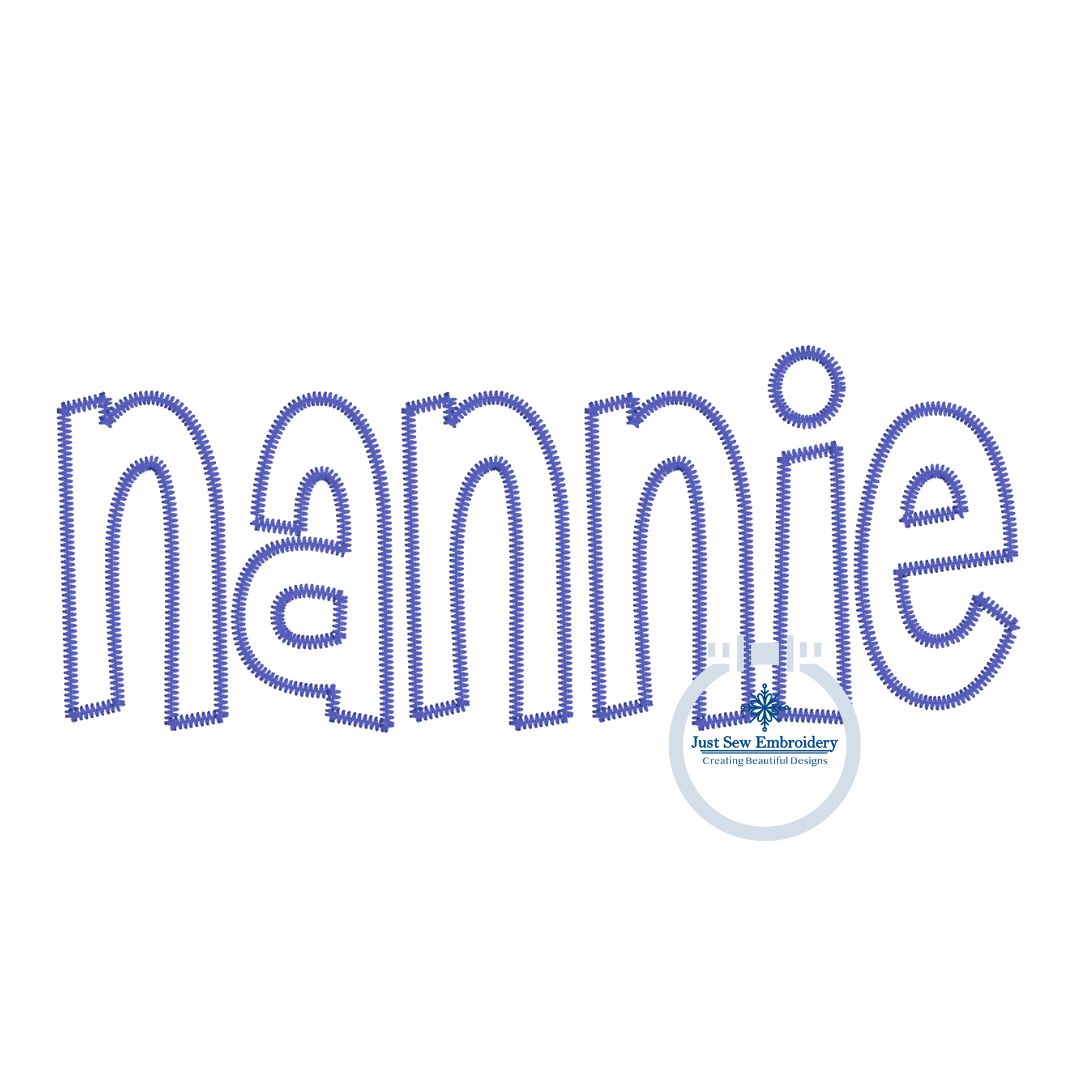 Nannie Applique Embroidery Design ZigZag Edge Stitch Grandma Grandmother Mother's Day Gift 8x12 Hoop