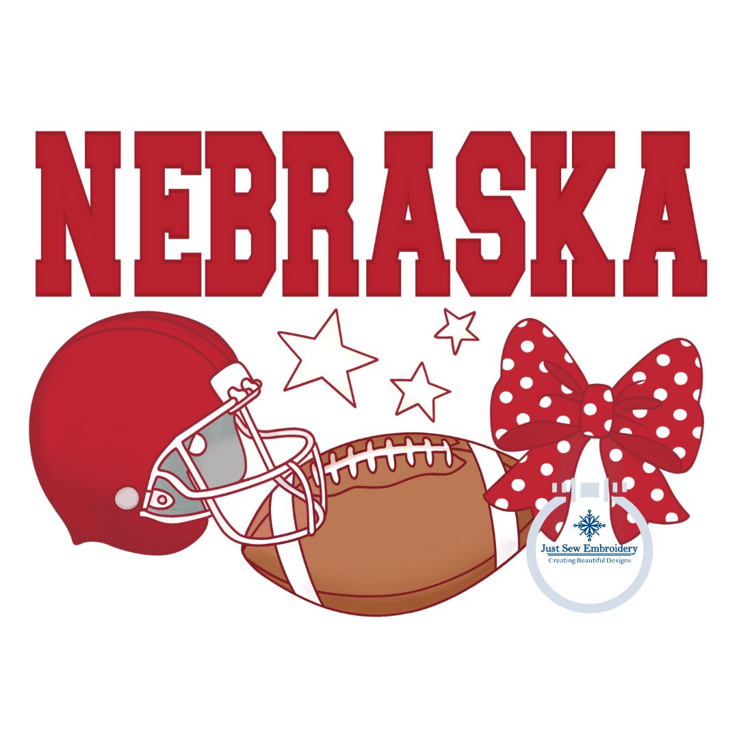 Nebraska Football Helmet, Football, and Bow Print PNG Hand Drawn Digital File