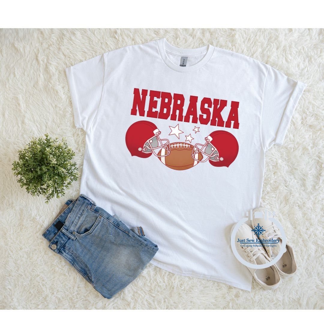 Nebraska Football Helmets and Football Print PNG Hand Drawn Digital File