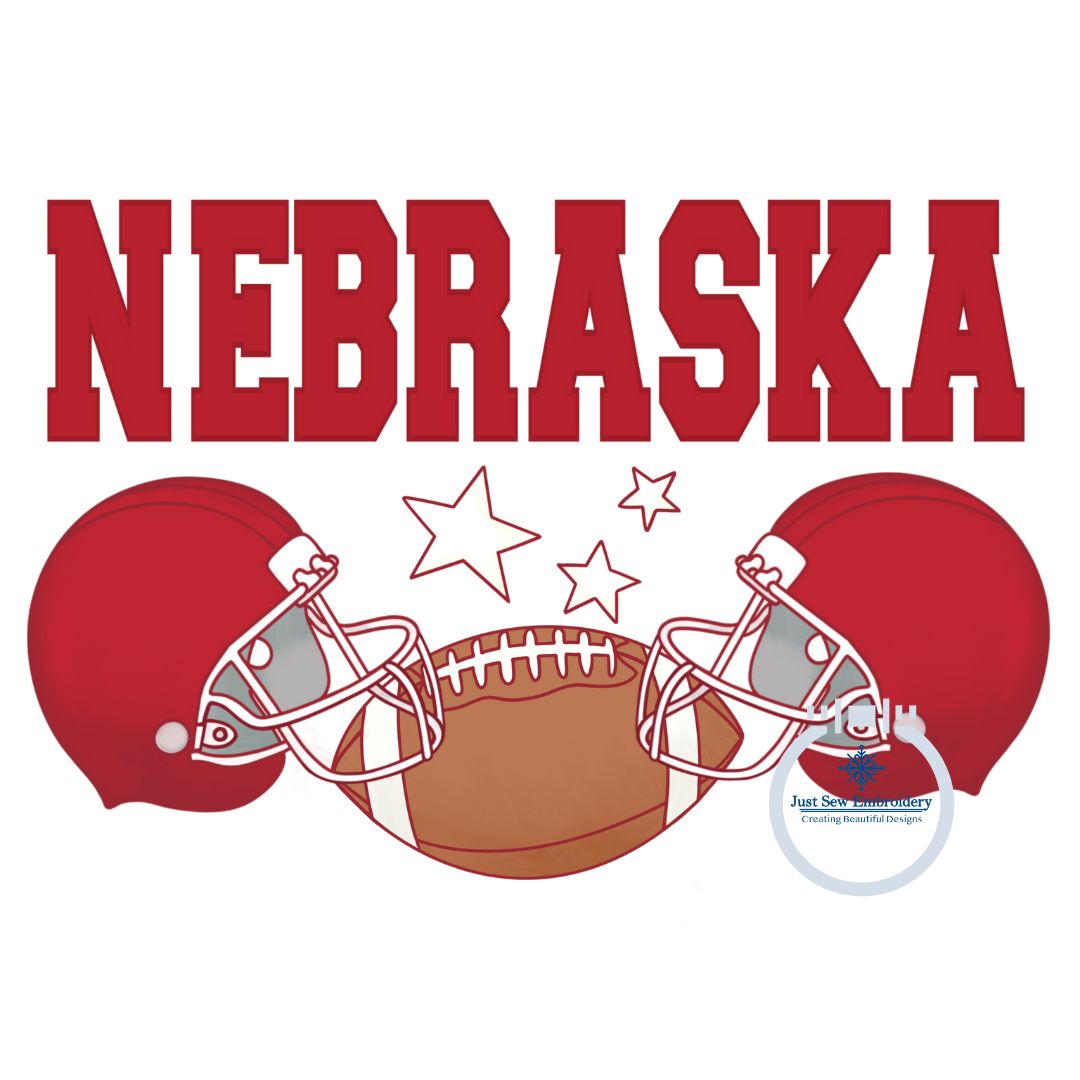 Nebraska Football Helmets and Football Print PNG Hand Drawn Digital File