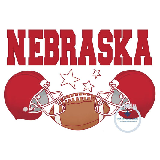 Nebraska Football Helmets and Football Print PNG Hand Drawn Digital File