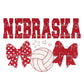 Nebraska VolleyBall and Bows Print PNG Hand Drawn Digital File