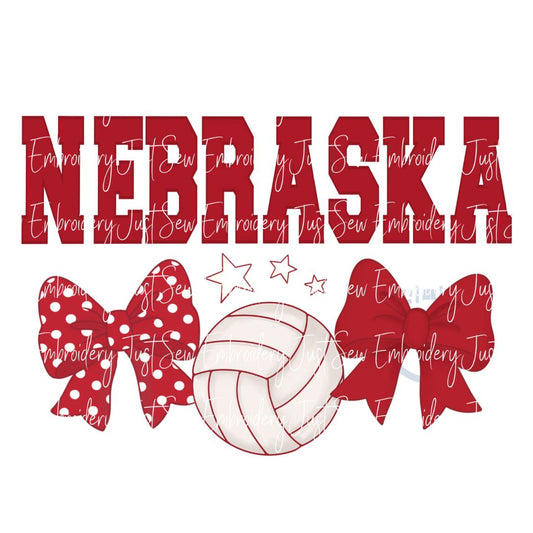 Nebraska VolleyBall and Bows Print PNG Hand Drawn Digital File