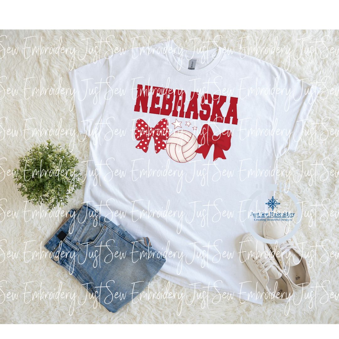 Nebraska VolleyBall and Bows Print PNG Hand Drawn Digital File