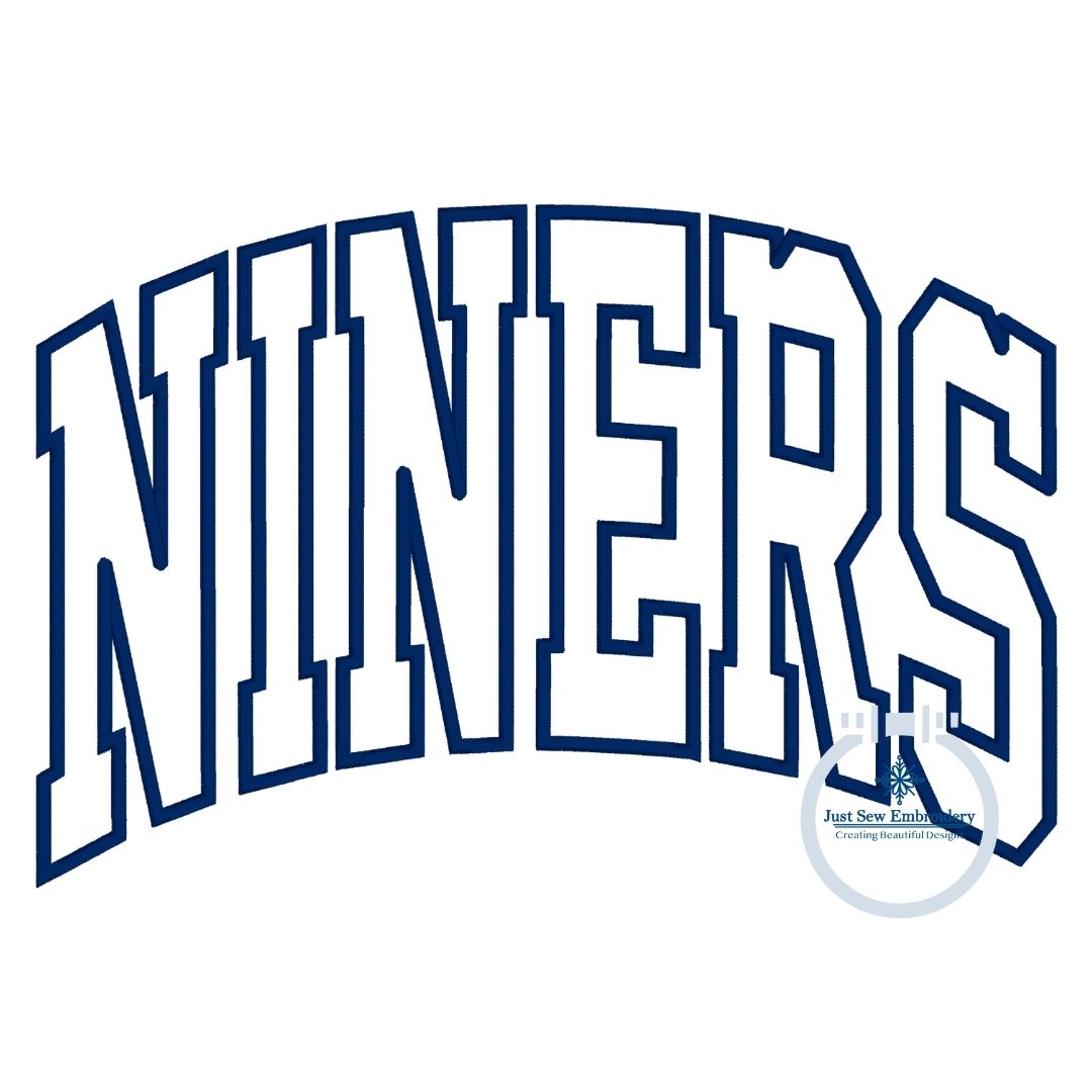 Small Niners Icon NINERS Arched Applique Embroidery Design Machine Embroidery Satin Edge