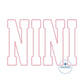 Nini Applique Embroidery Design Diamond Edge Stitch Grandma Mother's Day Gift Six Sizes 5x7, 8x8, 9x9, 6x10, 7x12, and 8x12 Hoop