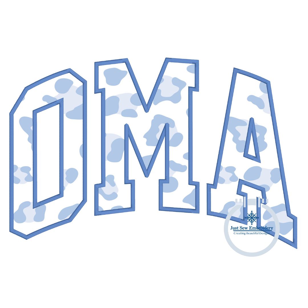 Oma Arched Satin Applique Embroidery Design Five Sizes 5x7, 8x8, 6x10, 7x12, 8x12 Hoop