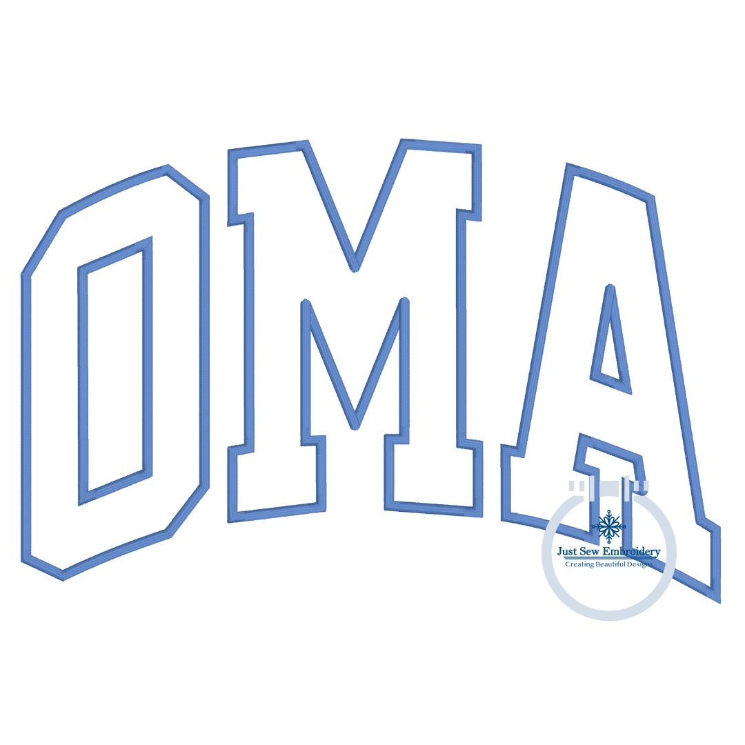 Oma Arched Satin Applique Embroidery Design Five Sizes 5x7, 8x8, 6x10, 7x12, 8x12 Hoop