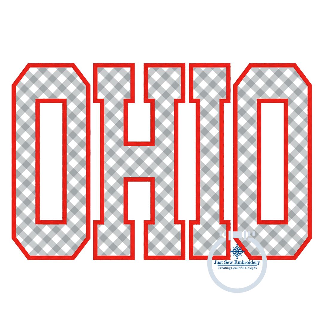 OHIO Satin Applique Embroidery OH Six Sizes 5x7, 8x8, 9x9, 6x10, 7x12, and 8x12 Hoop