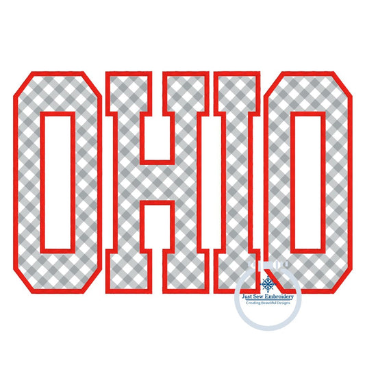 OHIO Satin Applique Embroidery OH Six Sizes 5x7, 8x8, 9x9, 6x10, 7x12, and 8x12 Hoop