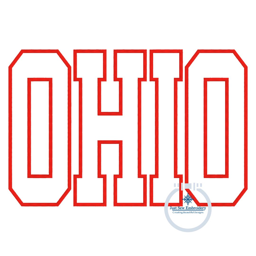 OHIO Satin Applique Embroidery OH Six Sizes 5x7, 8x8, 9x9, 6x10, 7x12, and 8x12 Hoop