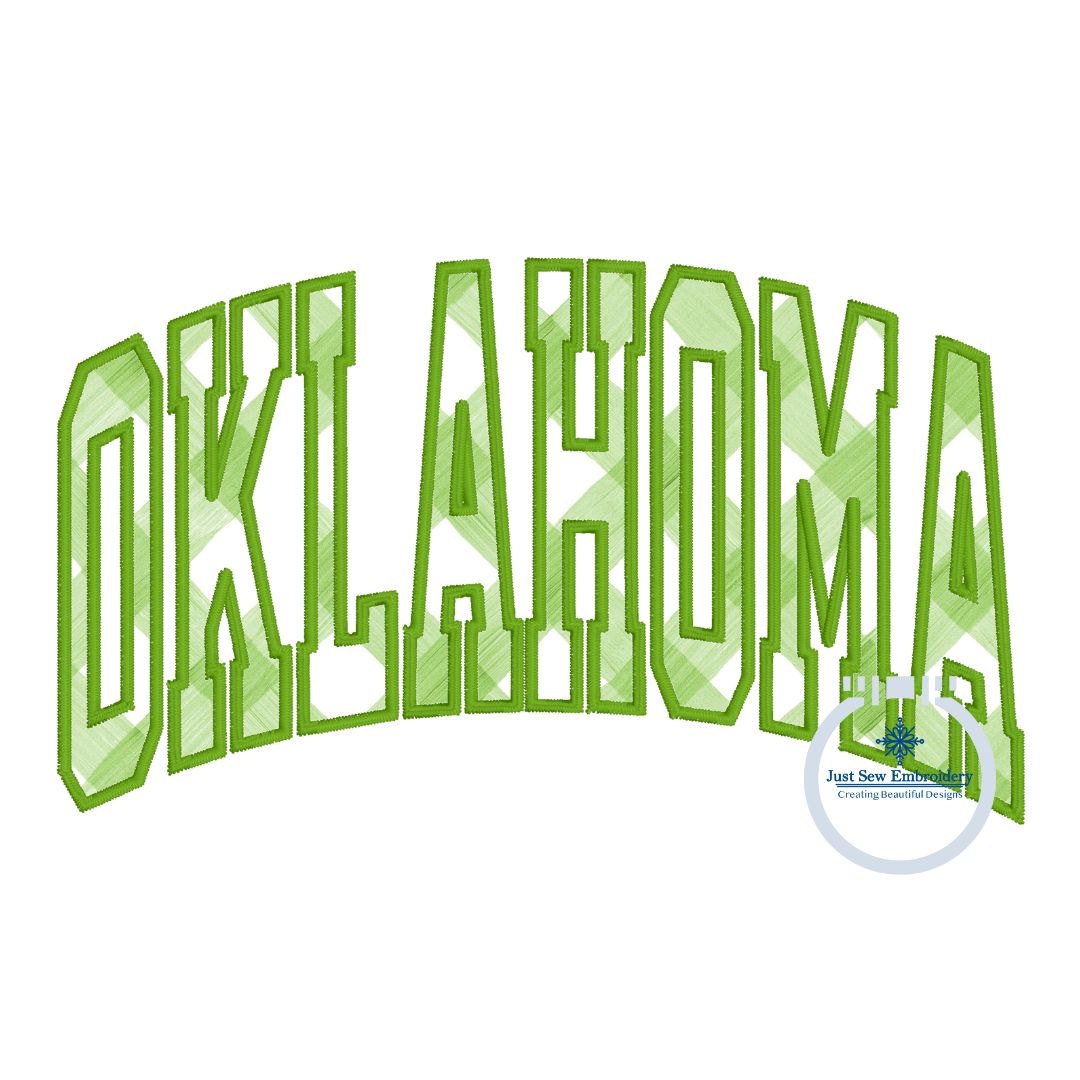 OKLAHOMA Arched Satin Applique Embroidery Design Three Sizes 6x10, 7x12 and 8x12 Hoop OK