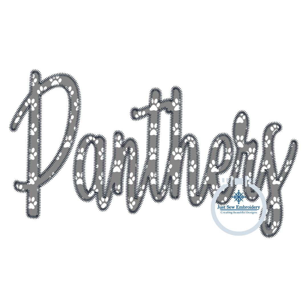 Panthers Script Lettering PANTHERS Script Applique Embroidery Zigzag Edge Design Four Sizes 5x7,