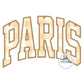 PARIS Arched Satin Applique Embroidery Varsity Font Five Sizes 5x7, 8x8, 6x10, 7x12, and 8x12 Hoop