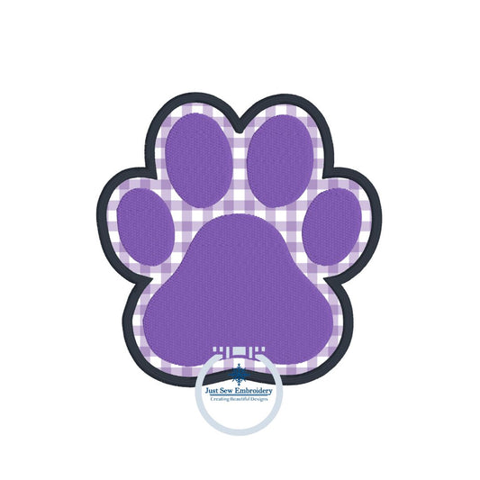 Paw Print Filled Toes Satin Applique Embroidery Design Two Layer Satin Edge Stitch Two Sizes 4x4 and 5x5 inch