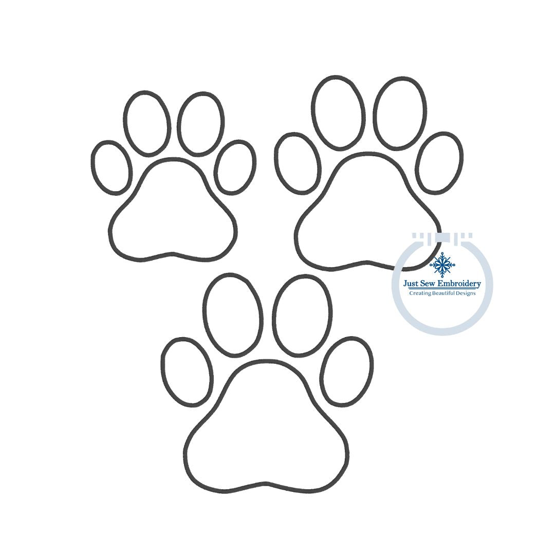 Paw Print Satin Applique Embroidery Design Nine Sizes 1 inch through 9 inch