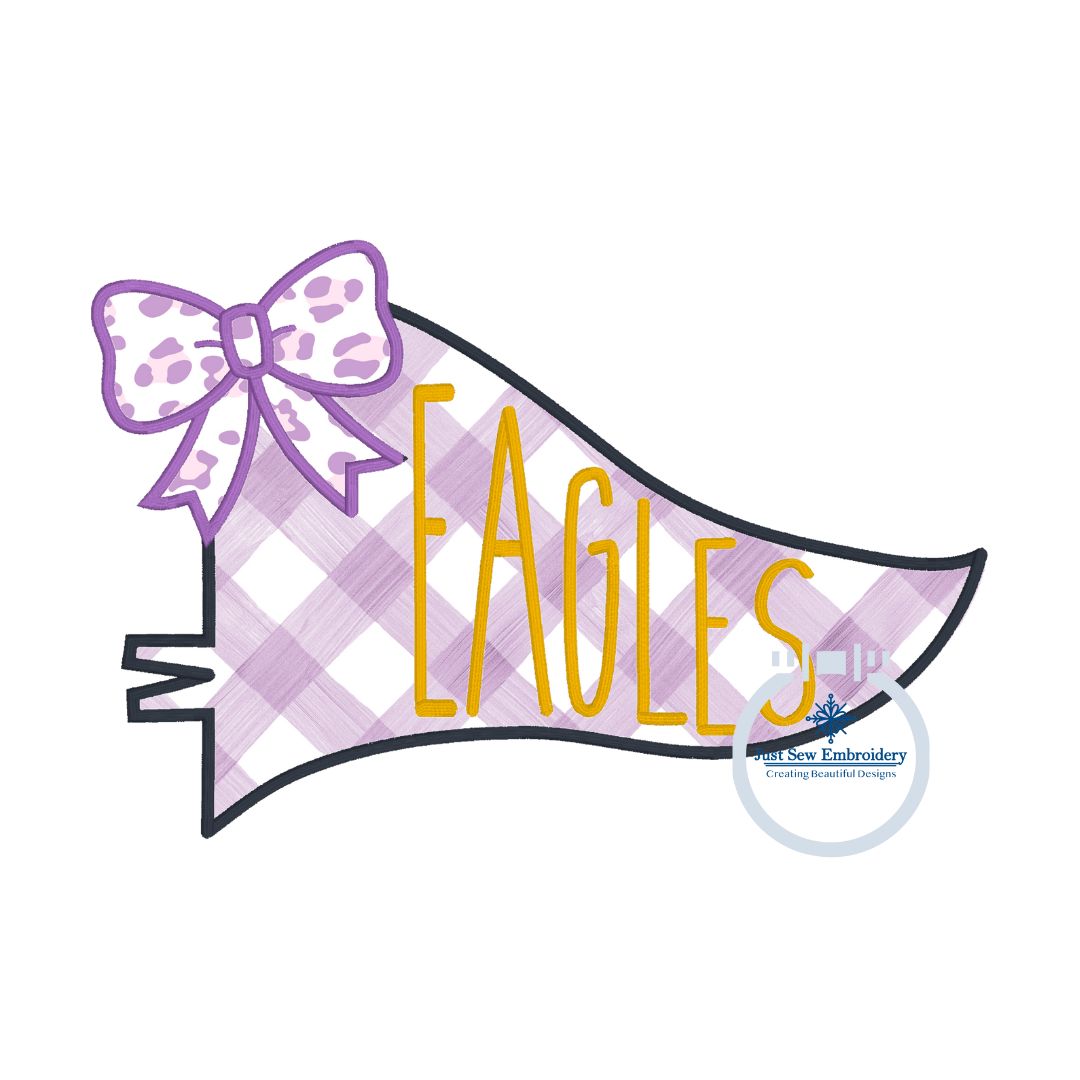 Pennant BLANK With Bow Satin Applique Embroidery Design Six Sizes 5x7, 8x8, 9x9, 6x10, 7x12, and 8x12 Hoop