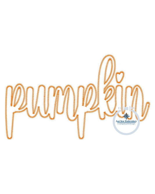 Pumpkin Script Zigzag Applique Machine Embroidery Design Autumn Four Sizes 8x8, 6x10, 9x9, and 7x12 Hoop