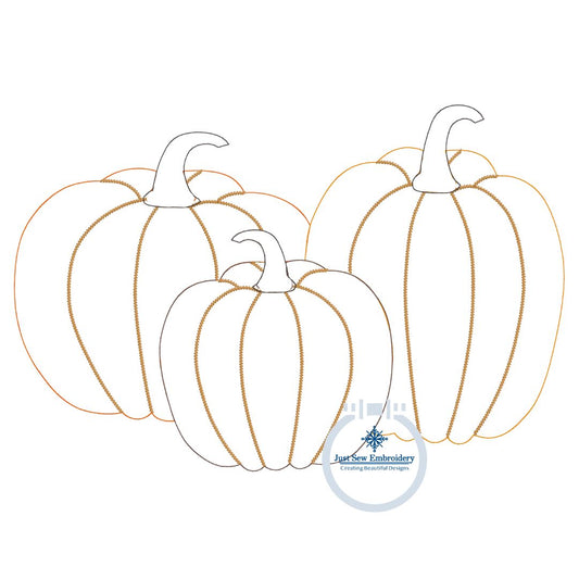 Pumpkin Trio Raggy Applique Machine Embroidery Design Five Sizes 5x7, 8x8, 6x10, 7x12, 8x12 Hoop