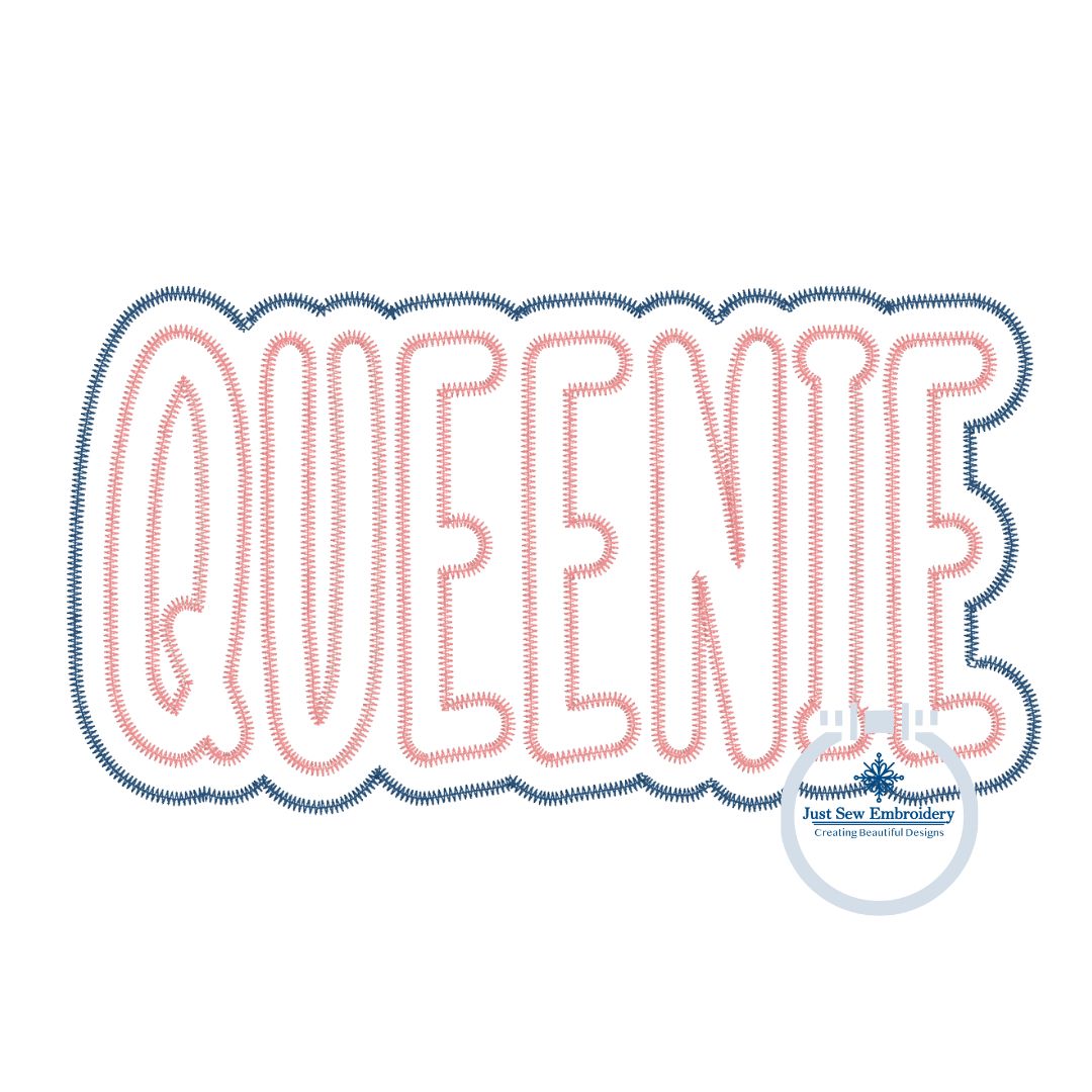 Queenie Two Layer Applique Embroidery Design Machine Embroidery Two Color ZigZag Edge Five Sizes 5x7, 8x8, 9x9, 6x10, and 7x12 Hoop