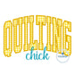 Quilting Chick Arched Satin Stitch Applique Embroidery Design Six Sizes 5x7, 8x8, 9x9, 6x10, 7x12, and 8x12 Hoop