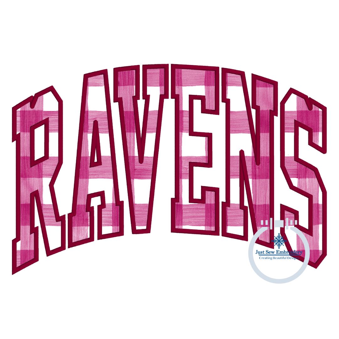 RAVENS Arched Applique Embroidery Design Machine Embroidery Satin Edge Five Sizes 5x7, 8x8, 6x10, 7x12 and 8x12 Hoop