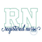 RN Registered Nurse Satin Applique Embroidery Satin Script Nursing Five Sizes 5x7, 8x8, 6x10, 7x12 and 8x12 Hoop