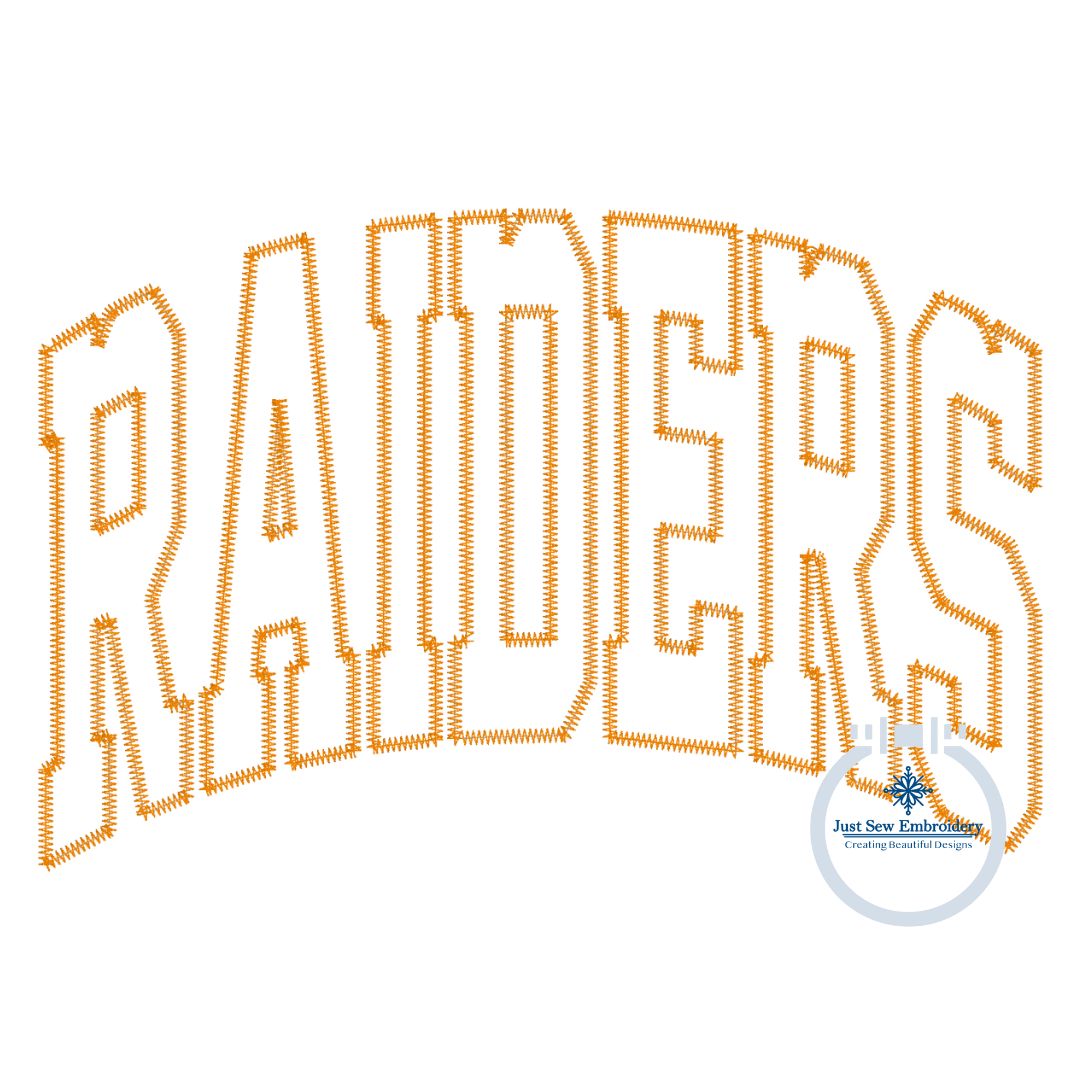 Raiders Arched ZigZag Applique Embroidery Design Six Sizes 5x7, 8x8, 9x9, 6x10, 7x12, and 8x12 Hoop