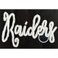 Raiders Chenille Yarn Applique Embroidered Script Design Five Sizes 5x7, 8x8, 6x10, 7x12, and 8x12 Hoop