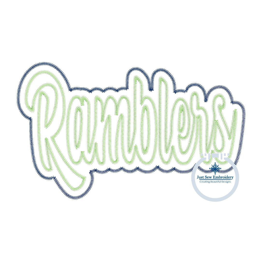 Ramblers Applique Embroidery Script Design Machine Embroidery ZigZag Edge Three Sizes 9x9, 6x10, and 7x12 Hoop