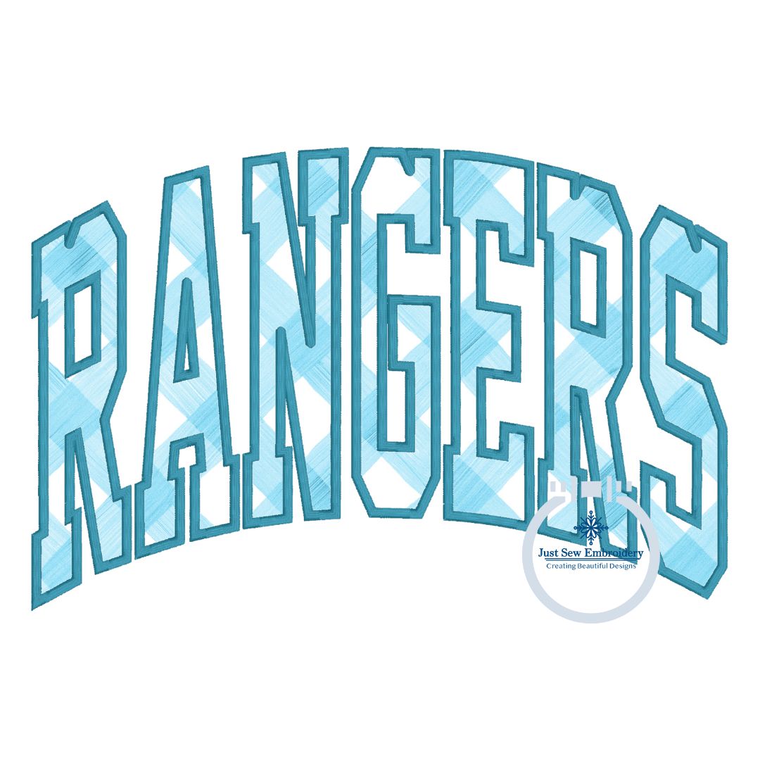 RANGERS Arched Applique Embroidery Machine Embroidery Satin Stitch Edge Six Sizes 5x7, 8x8, 6x10, 9x9, 7x12, and 8x12 Hoop