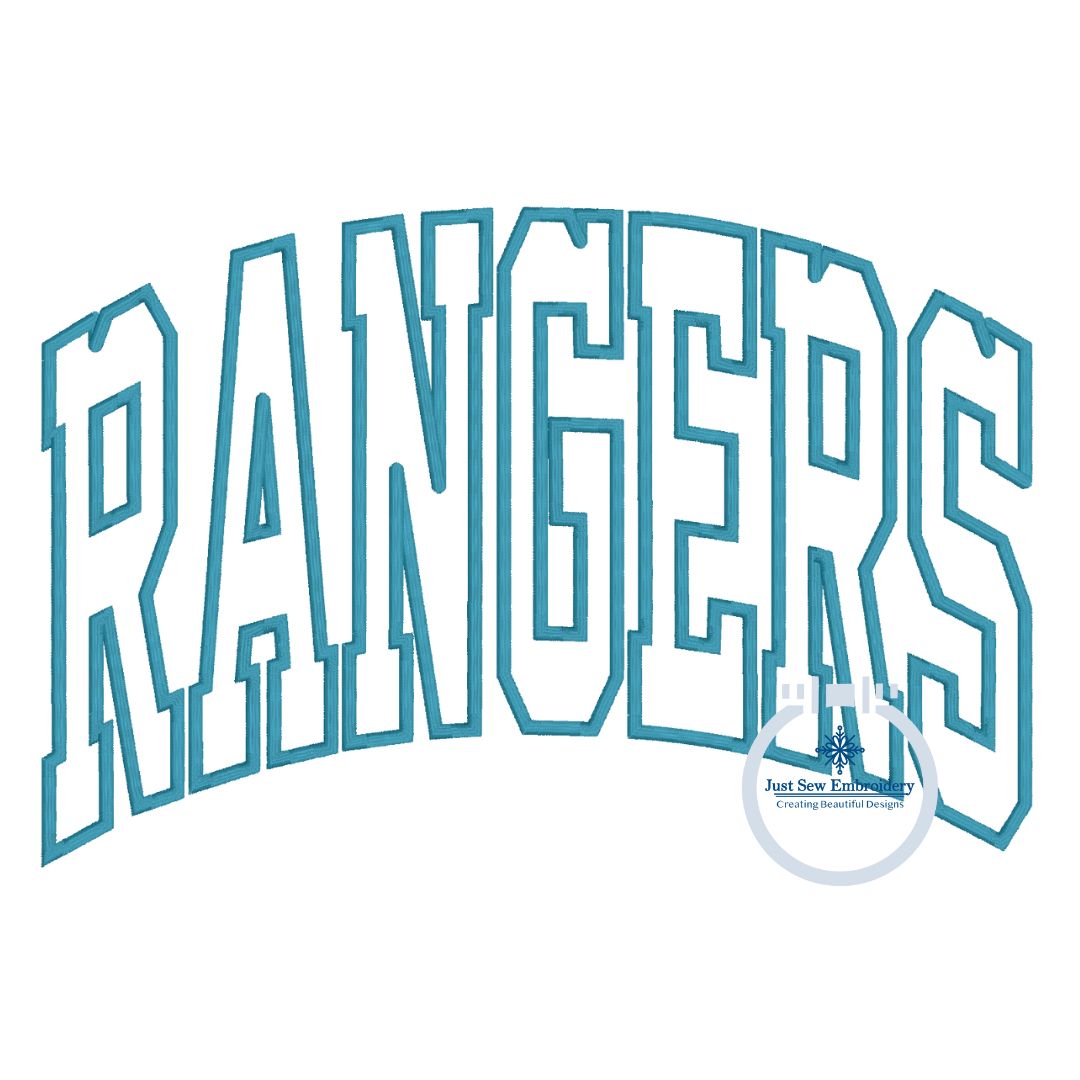 RANGERS Arched Applique Embroidery Machine Embroidery Satin Stitch Edge Six Sizes 5x7, 8x8, 6x10, 9x9, 7x12, and 8x12 Hoop