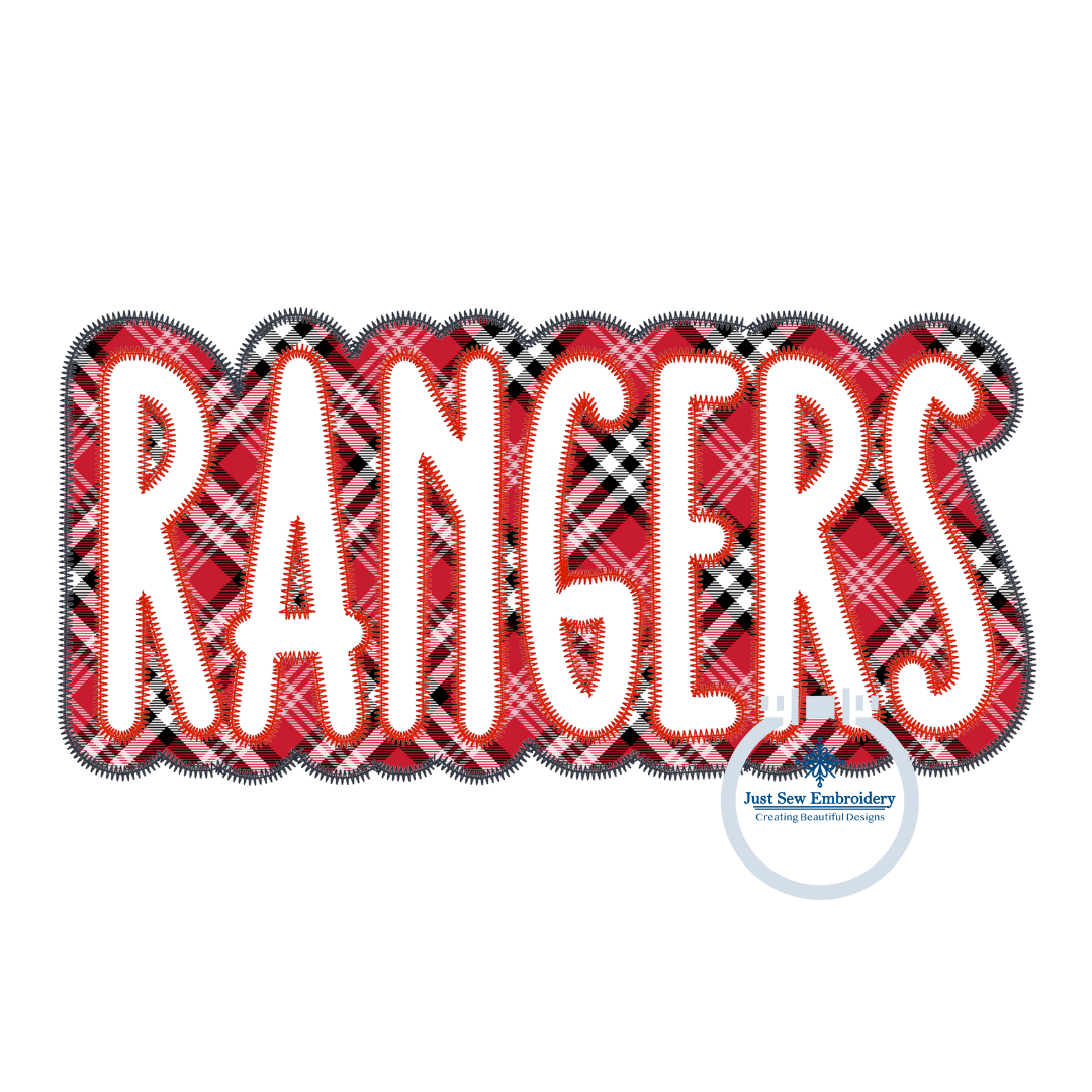 RANGERS Applique Embroidered Two Layer Design Machine Embroidery Two Color ZigZag Edge 8x12 Hoop