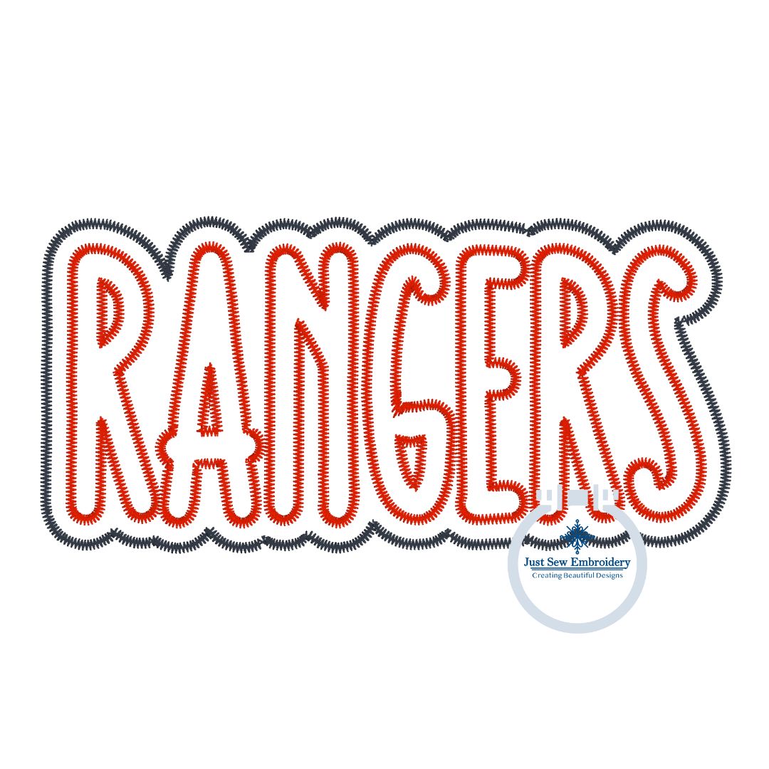 RANGERS Applique Embroidered Two Layer Design Machine Embroidery Two Color ZigZag Edge 8x12 Hoop