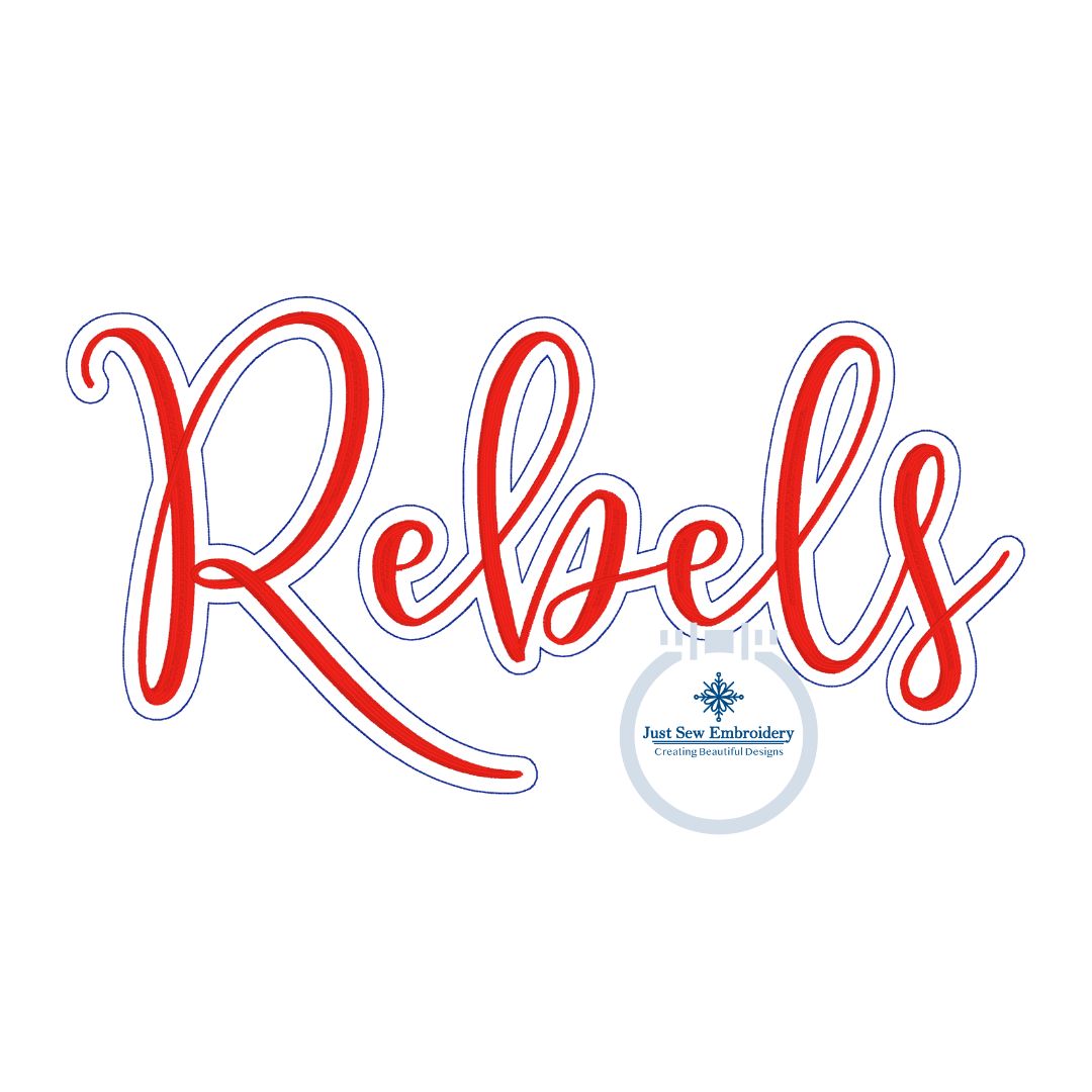 Rebels Script Logo Applique Embroidery REBELS Two Layer Design