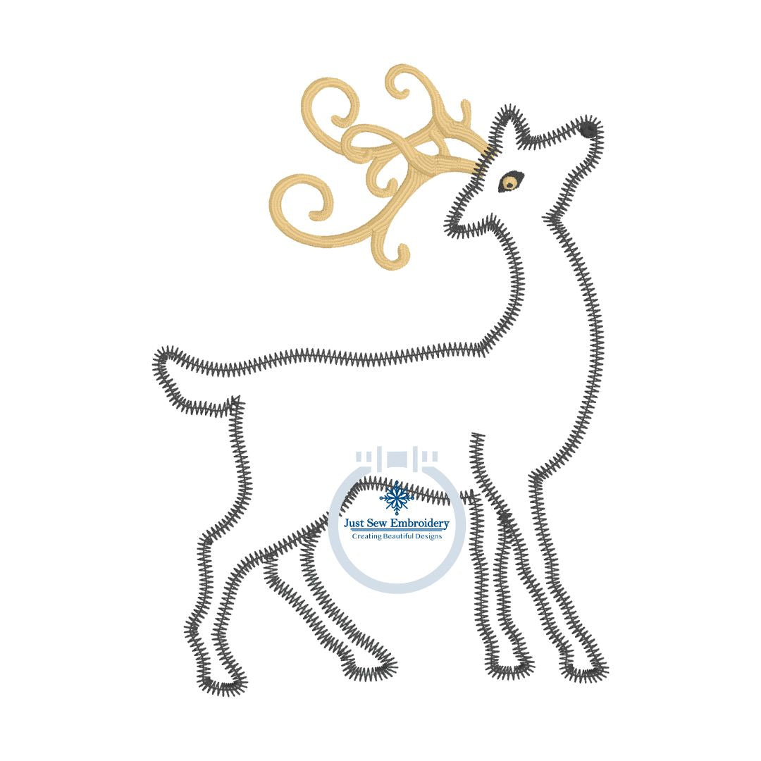 Reindeer Zigzag Applique Embroidery Machine Design Three Sizes: 6x6, 7x7, and 8x8 hoop