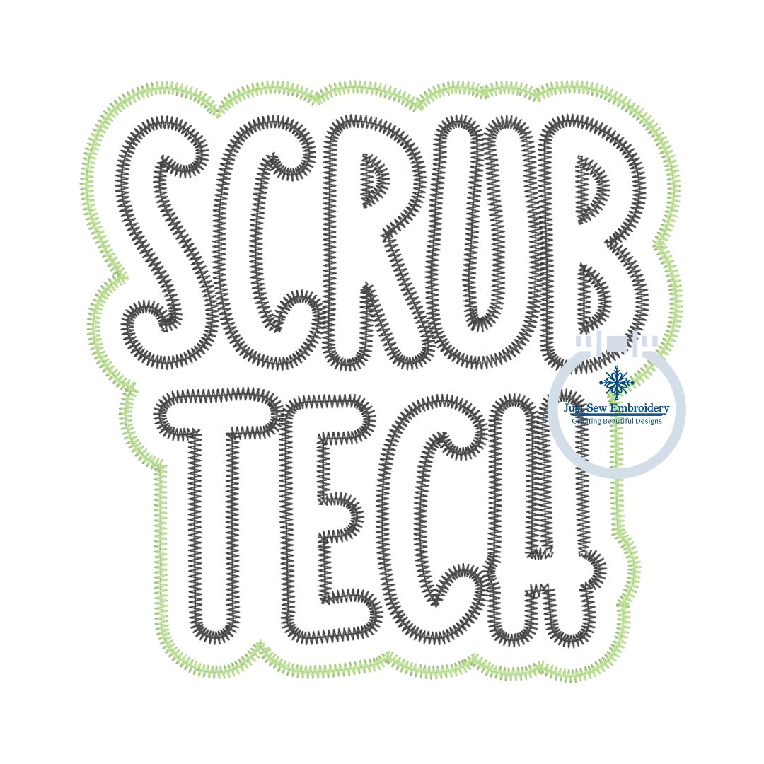 Scrub Tech Applique Embroidery Two Layer ZigZag Design Four Sizes 5x7, 6x10, 7x12 and 8x8 Hoop