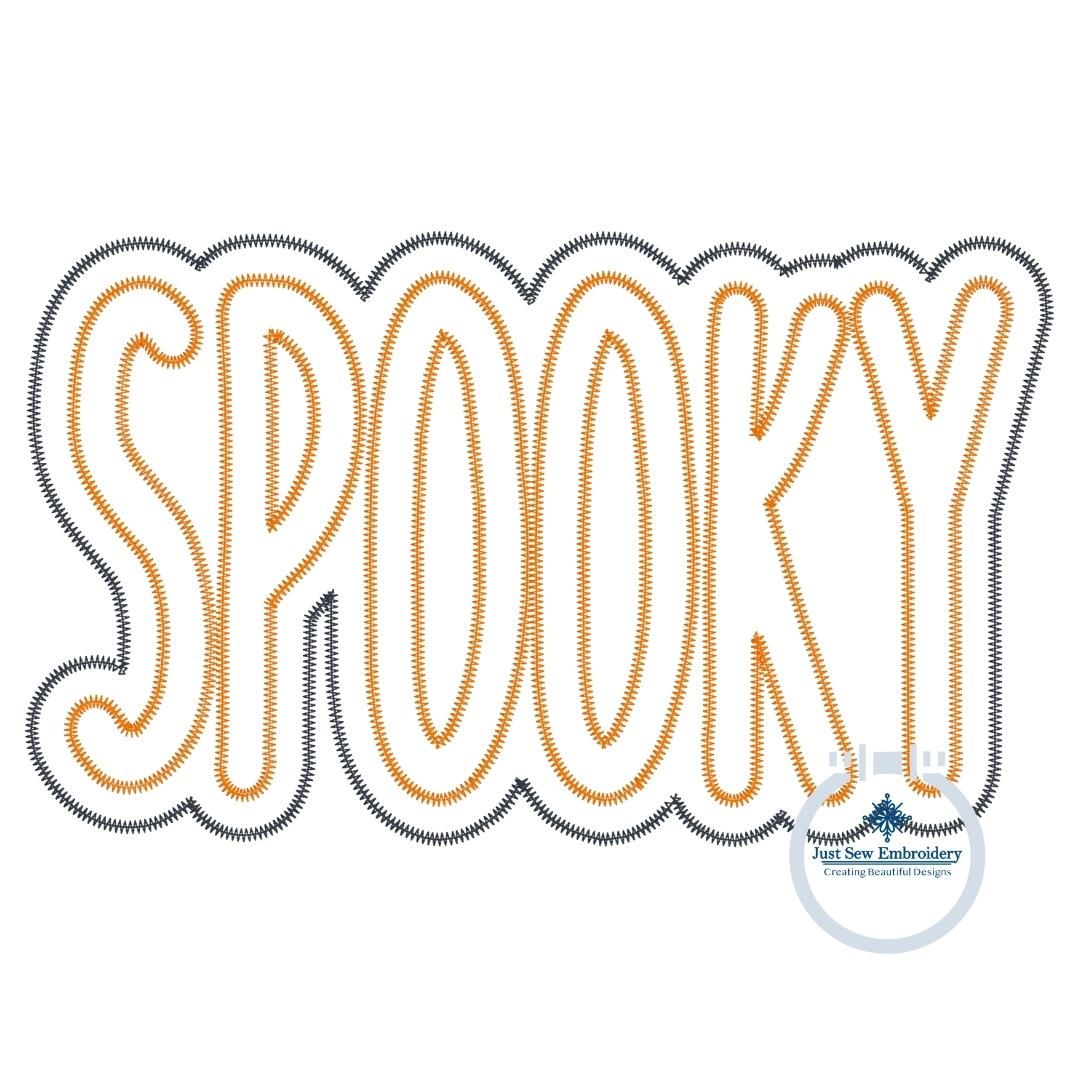 SPOOKY Two Layer Applique Machine Embroidery Design ZigZag Stitch Four Sizes 5x7, 8x8, 6x10, 7x12 Hoops