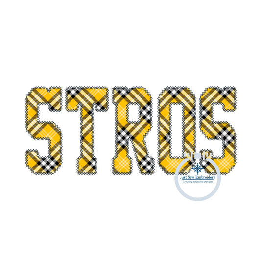 STROS Applique Embroidery Diamond Edge Varsity Font Machine Embroidery Astros Three Sizes 6x10, 8x8, and 8x12 Hoop