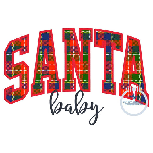 Santa Baby Arched Satin Applique Embroidery Machine Design Four Sizes 8x8, 6x10, 7x12, and 8x12 Hoop