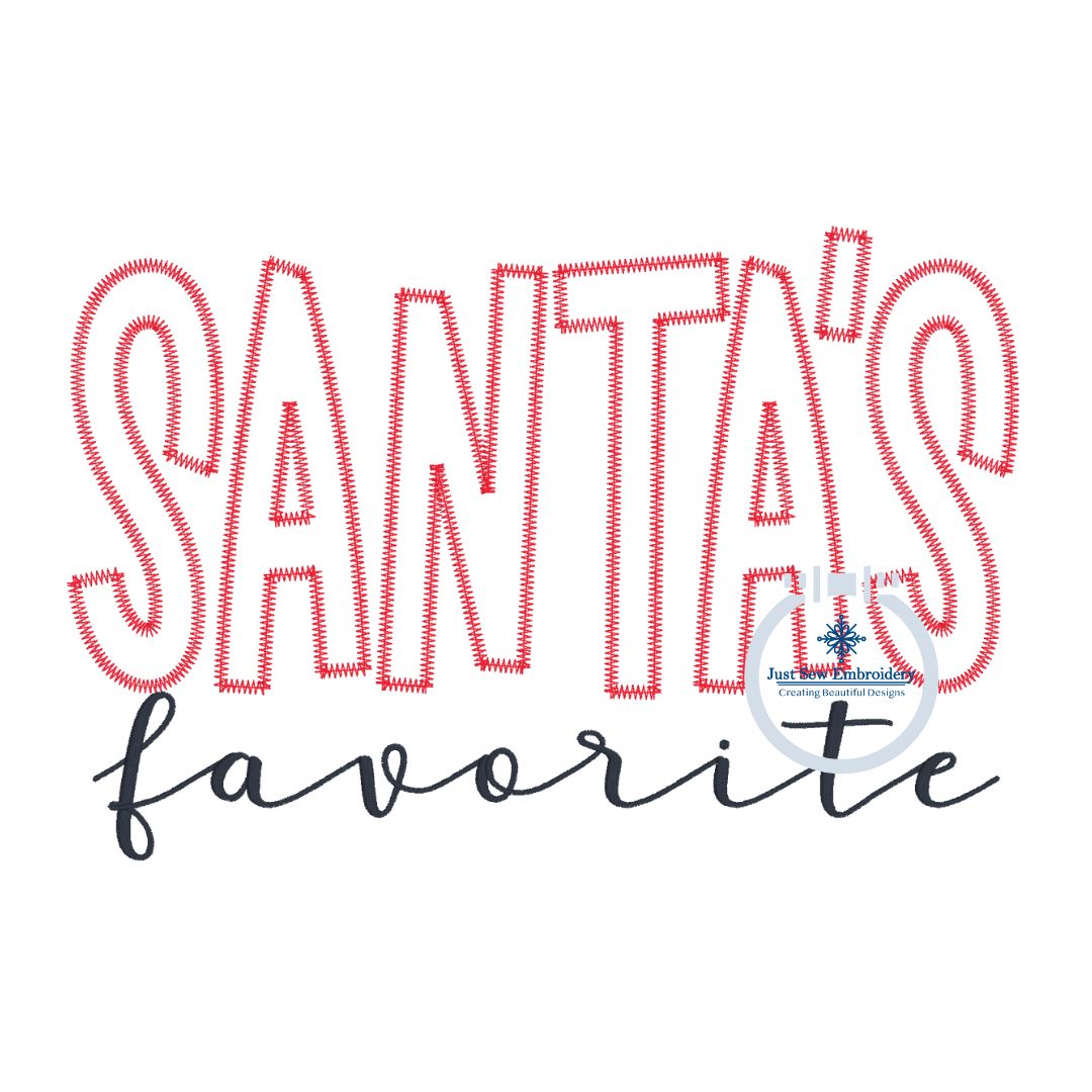 Santa's Favorite Christmas Applique Machine Embroidery Design with ZigZag Stitch Five Sizes 5x7, 8x8, 6x10, 7x12, & 8x12 Hoop