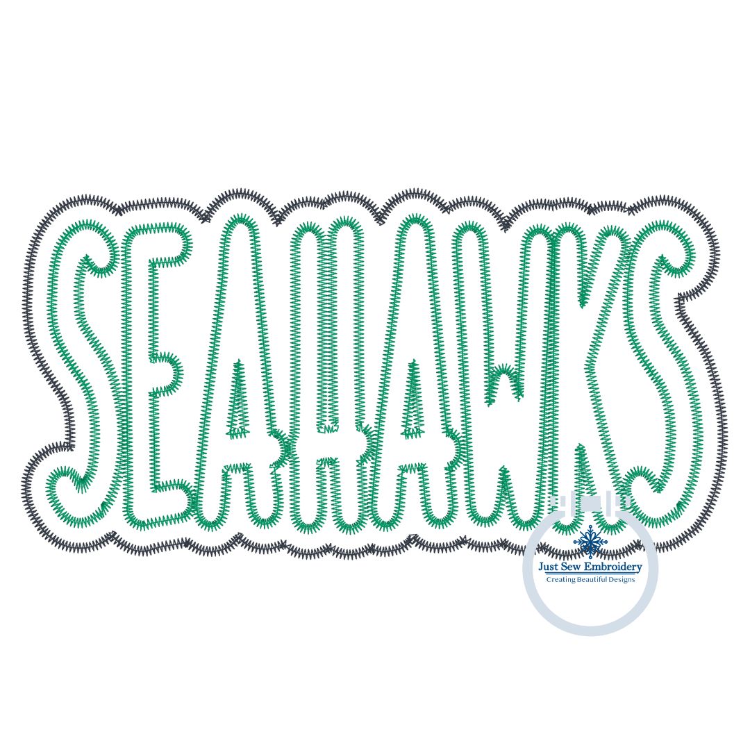 SEAHAWKS Two Layer ZigZag Stitch Edge Four Sizes 8x8, 9x9, 6x10, and 7x12 Hoop