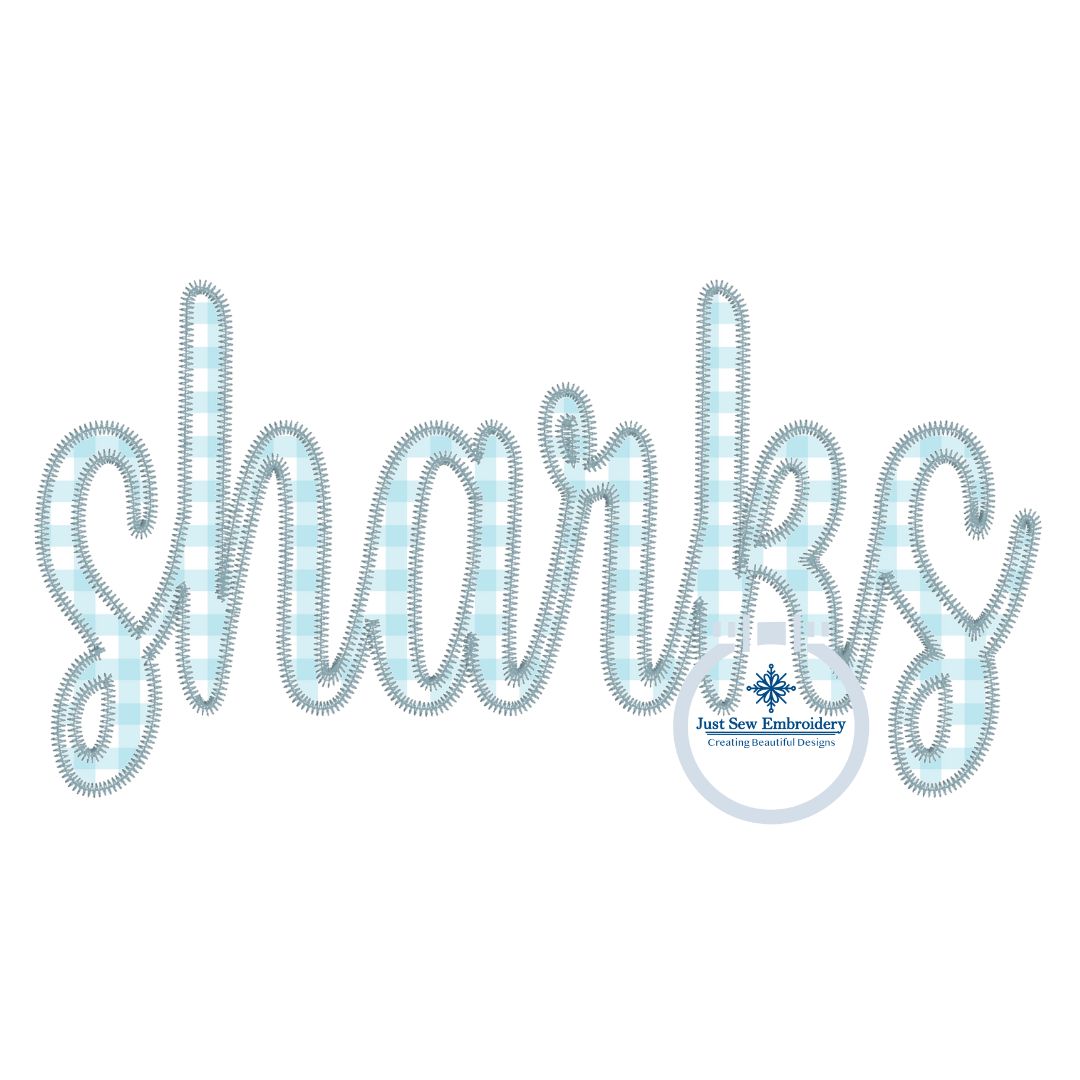 Sharks Applique Script Embroidery Zigzag Edge Three Sizes 9x9, 6x10, and 7x12 Hoop