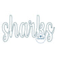 Sharks Applique Script Embroidery Zigzag Edge Three Sizes 9x9, 6x10, and 7x12 Hoop