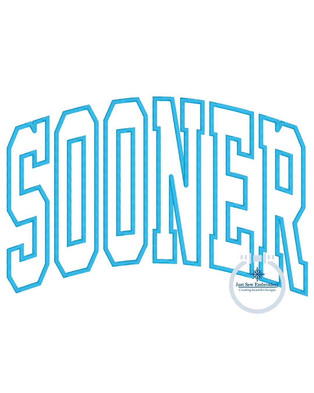 SOONER Arched Design Machine Applique Embroidery Satin Edge Six Sizes 5x7, 8x8, 9x9, 6x10, 7x12, and 8x12 Hoop